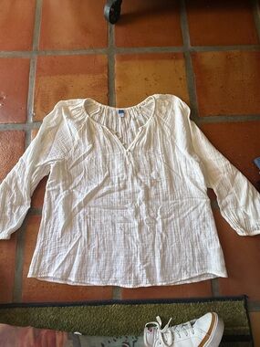 Old NavWomen's Cream Peasant Blouse - Lightweight Long Sleeve Top